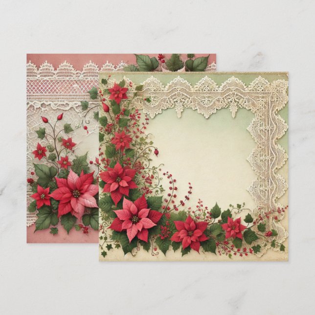 Printable Vintage Lace Poinsettia Frame Scrapbook Invitation (Front/Back)