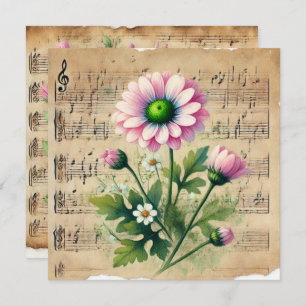 Printable Vintage Pink & Green Daisies Scrapbook Invitation