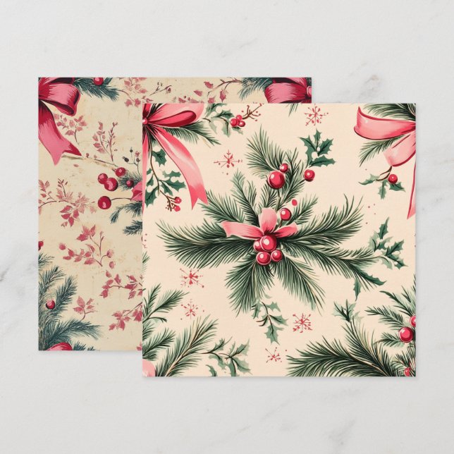 Printable Vintage Pinkmas Branches Bows & Berries Invitation (Front/Back)