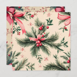 Printable Vintage Pinkmas Branches Bows & Berries Invitation