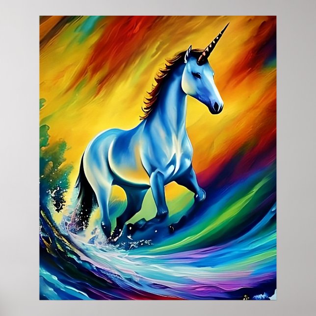 Printable Wall Art Rainbow Unicorn Digital Art (Front)