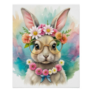 Printable Watercolor Cute Rabbit Wall Poster Art