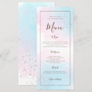 Printable Watercolor Pink Blue Silver Wedding Menu