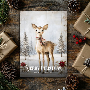 Printable Watercolor Red White Christmas Deer Card