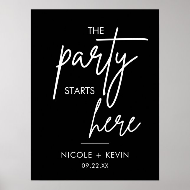 Printable Wedding Sign Party Starts Here Modern (Front)