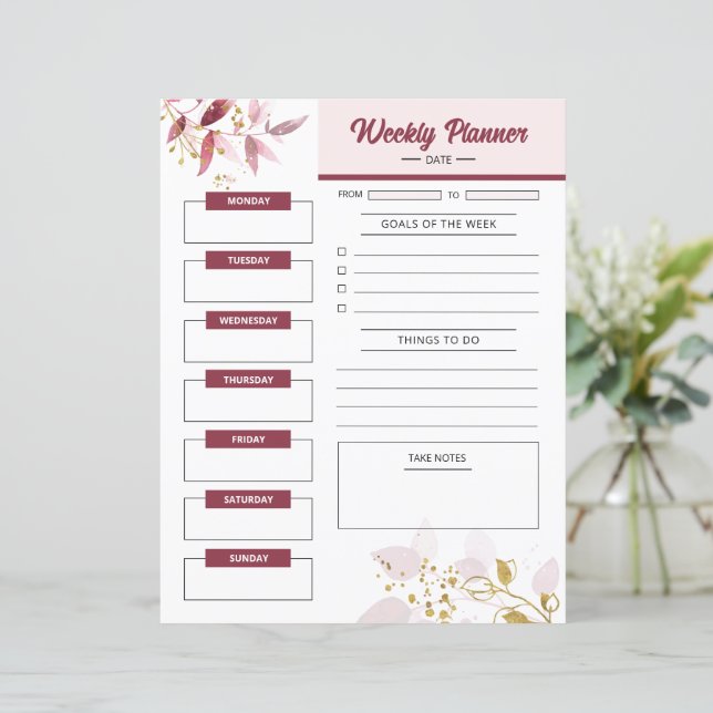 Printable Weekly Planner Template (Standing Front)