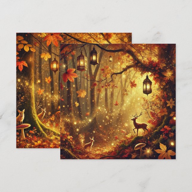 Printable Whimsical Autumn Golden Forest Scrapbook Invitation (Front/Back)