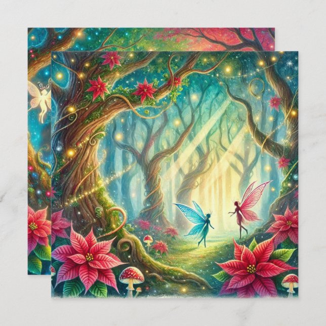 Printable Whimsical Forest & Poinsettia Scrapbook Invitation (Front/Back)