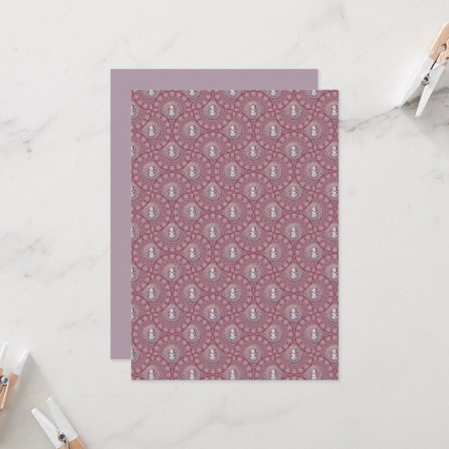 Printable Whimsical Pink Snowman Mandala Ogee Fans Invitation (Front/Back In Situ)