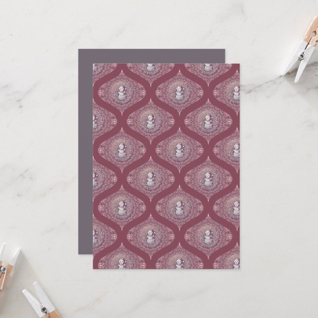 Printable Whimsical Pink Snowman Mandala Ogee  Invitation (Front/Back In Situ)