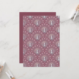 Printable Whimsical Pink Snowman Mandala Scallop Invitation