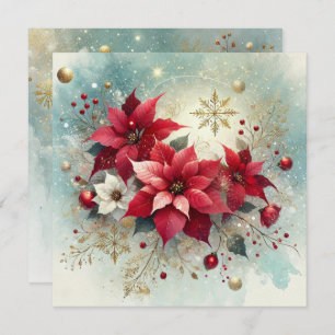 Printable Whimsical Snowy Poinsettia Christmas Invitation