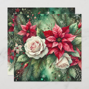 Printable Whimsical Winter Poinsettia Evergreen Invitation