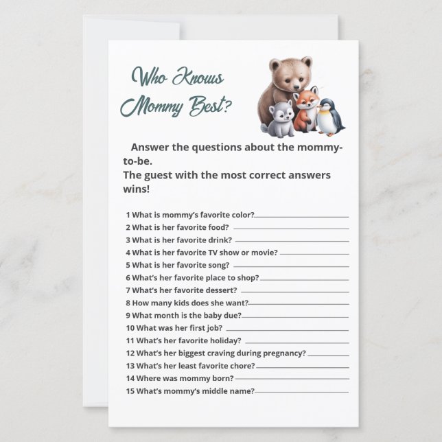 Printable Winter Animals Who Knows Mummy Best Game (Front)