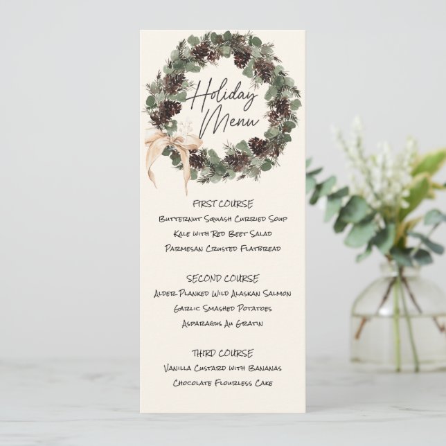Printable Wreath Holiday Menu Invitation (Standing Front)