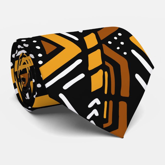 Printed African Bogolan Mud Cloth Tie (Rolled)