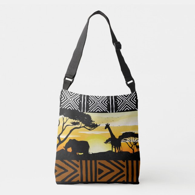 Printed African Safari Scene Designer Tote Bag (Front)