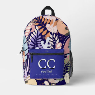 Printed Backpack : Abstract Leaves (dark blue)