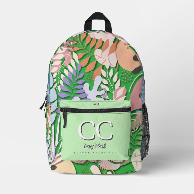 Printed Backpack : Abstract Leaves (green) (Front)