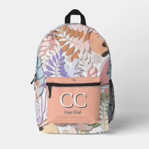 Printed Backpack : Abstract Leaves (white)