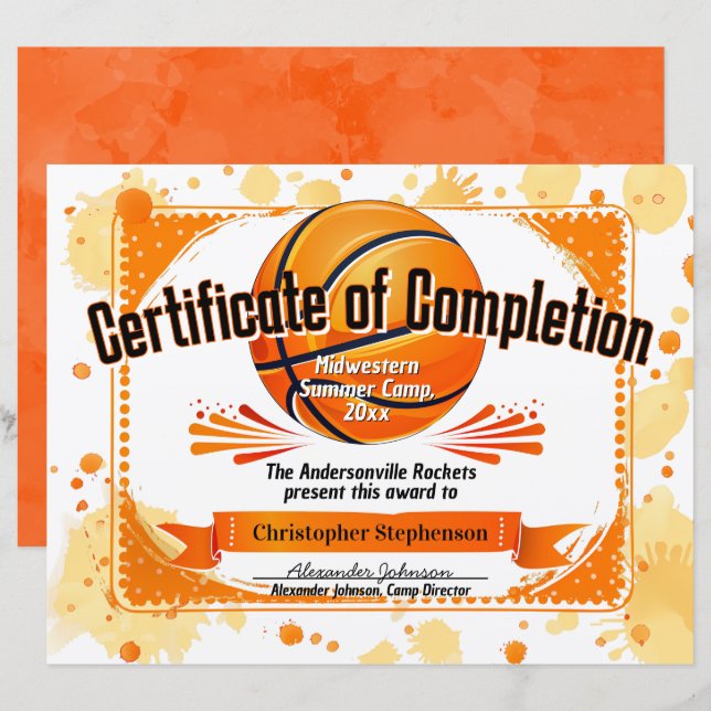 Printed Basketball Summer Camp League Team Award (Front/Back)