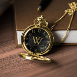 Printed Black Marble and Gold Monogram Pocket Watch<br><div class="desc">Printed Black Marble and Gold Monogram design perfect as a wedding or anniversary gift,  graduations,  fathers day,  Christmas,  etc</div>