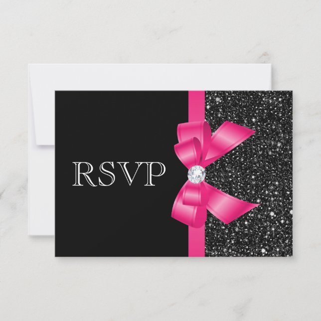 Printed Black Sequins and Hot Pink Bow RSVP (Front)