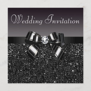 Printed Black Sequins, Bow & Diamond Wedding Invitation
