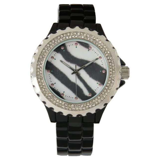 PRINTED BLACK WHITE ZEBRA SKIN WATCH (Front)