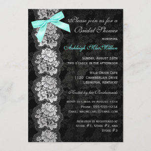 PRINTED BOW Black Floral Lace Bridal Shower Invite
