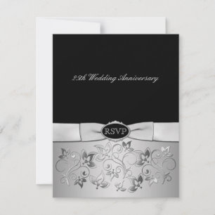 PRINTED BOW Black, Silver Grey RSVP Card