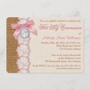 PRINTED BOW & CHARM First Holy Communion Invite
