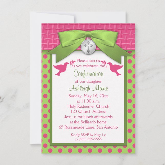 PRINTED BOW First Holy Confirmation Invitation (Front)