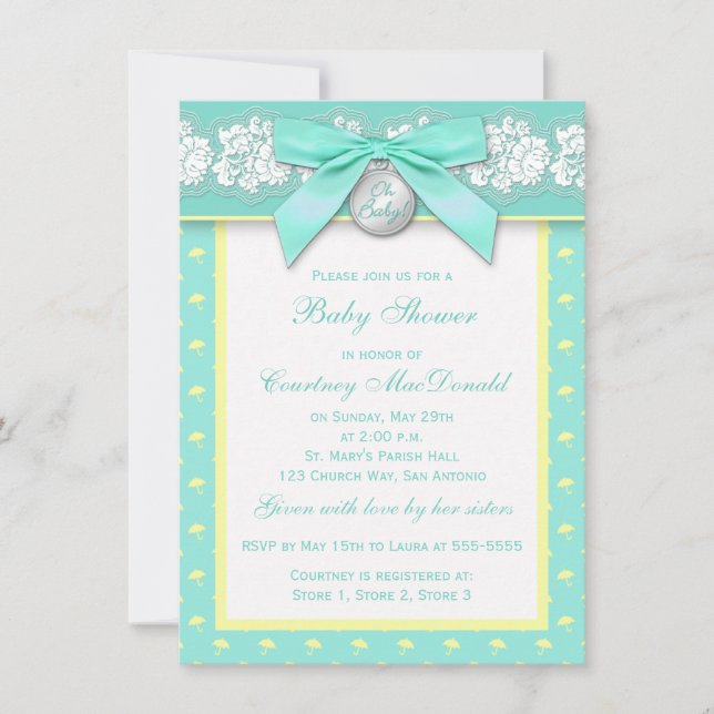 PRINTED BOW Floral Lace Baby Shower Invite (Front)