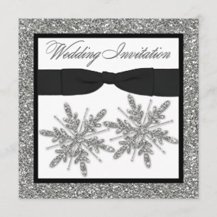PRINTED BOW Glitter LOOK Snowflakes Wedding Invite