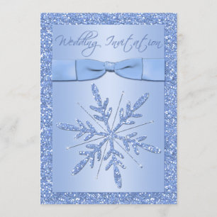 PRINTED BOW Ice Blue Snowflakes Wedding Invite