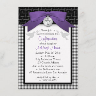 PRINTED BOW Purple First Holy Confirmation Invite