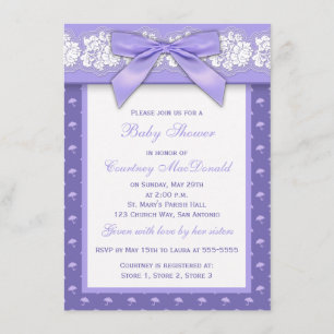 PRINTED BOW Purple Floral Lace Baby Shower Invite