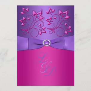 PRINTED BOW Purple Fuchsia Floral Monogram Invite