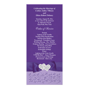 PRINTED BOW Purple White Floral Wedding Program Rack Card