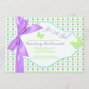 PRINTED BOW/Ribbon Purple Polka Dots Baby Shower Invitation