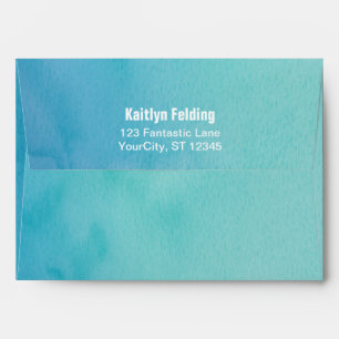Printed Bride Return Address Teal/Blue Watercolor Envelope