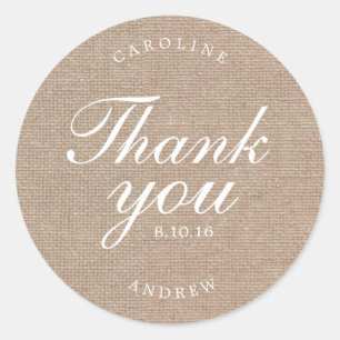 Printed Burlap Wedding Thank You Classic Round Sticker
