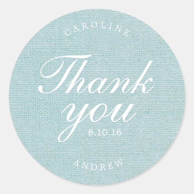 Printed Burlap Wedding Thank You Classic Round Sticker (Front)