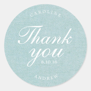 Printed Burlap Wedding Thank You Classic Round Sticker