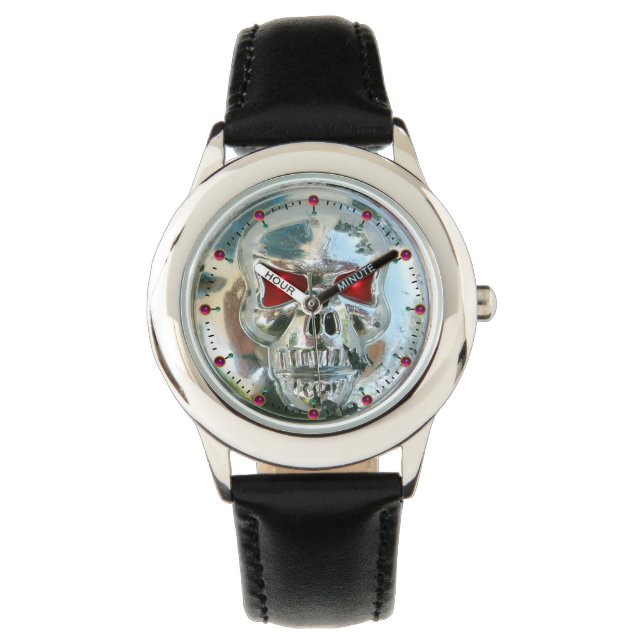 PRINTED CHROME SKULL Red  Ruby Gems Watch (Front)