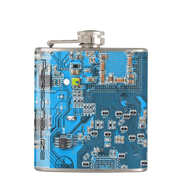 Printed Circuit Assembly PCB Blue Circuit Board Hip Flask (Front)