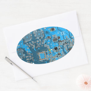 Printed Circuit Assembly PCB Blue Circuit Board Oval Sticker