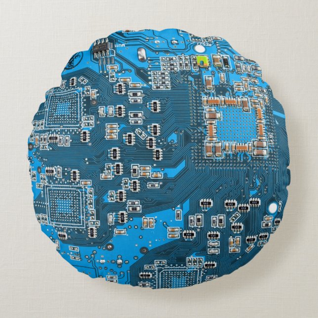 Printed Circuit Assembly PCB Blue Circuit Board Round Cushion (Front)