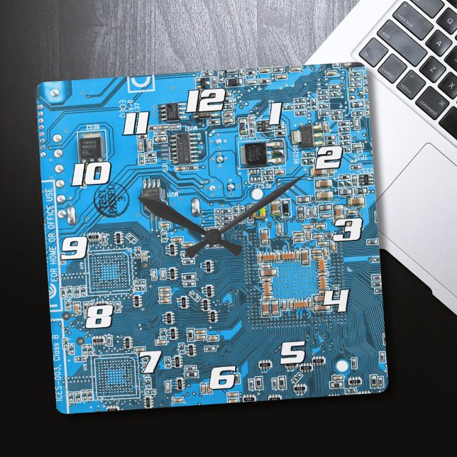 Printed Circuit Assembly PCB Blue Circuit Board Square Wall Clock (Creator Uploaded)